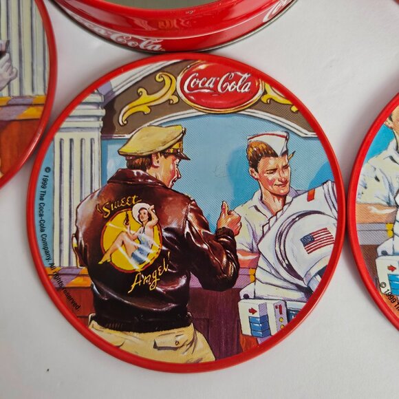 Vintage 1999 Coca-Cola Collectible Tin Coaster Set Pilot, Astronaut, Mom, Child - Picture 5 of 16